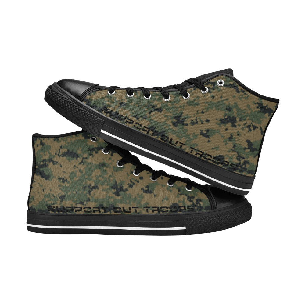 Thin Green Line Flag Inspired Eagle on Digital Camo Kid's High Top Canvas Shoes