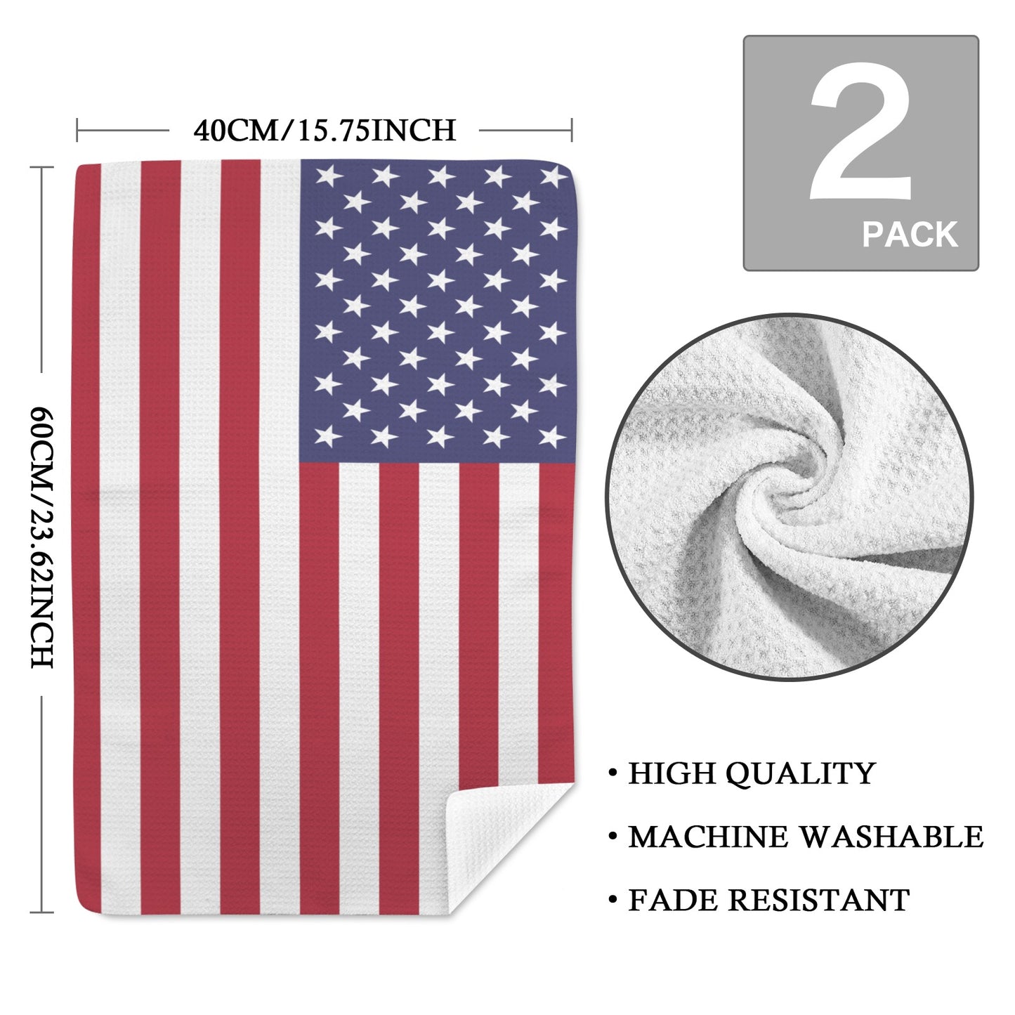 USA/American Flag Inspired Kitchen Towel 40X60cm (Pack of 2) (Made in the USA)