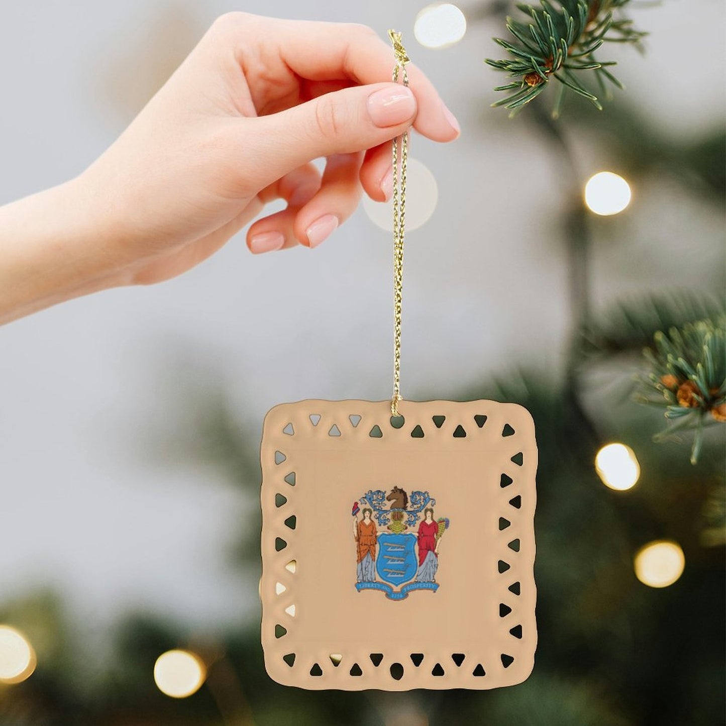 New Jersey Flag Inspired Square Ceramic Ornament Made in the USA