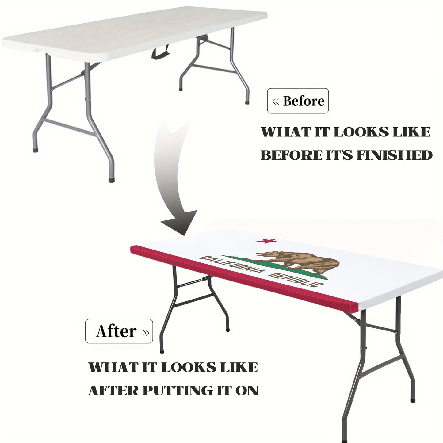California Flag Inspired Custom Elastic Fitted Tablecloth 72x30 inch (Made in the USA)