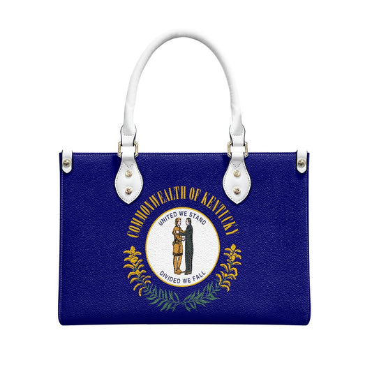 Blue handbag featuring Kentucky flag design by [Brand].
