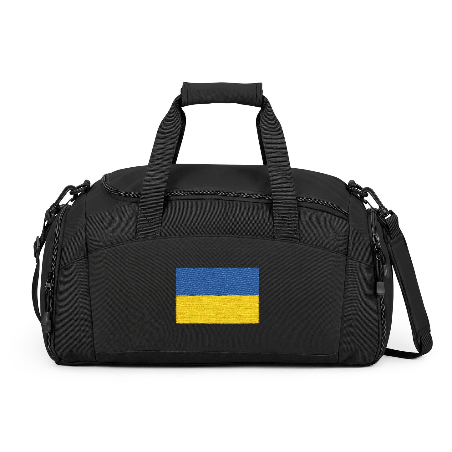 Ukraine Flag Gym Bag — Black Duffle with Embroidered Ukraine Flag
