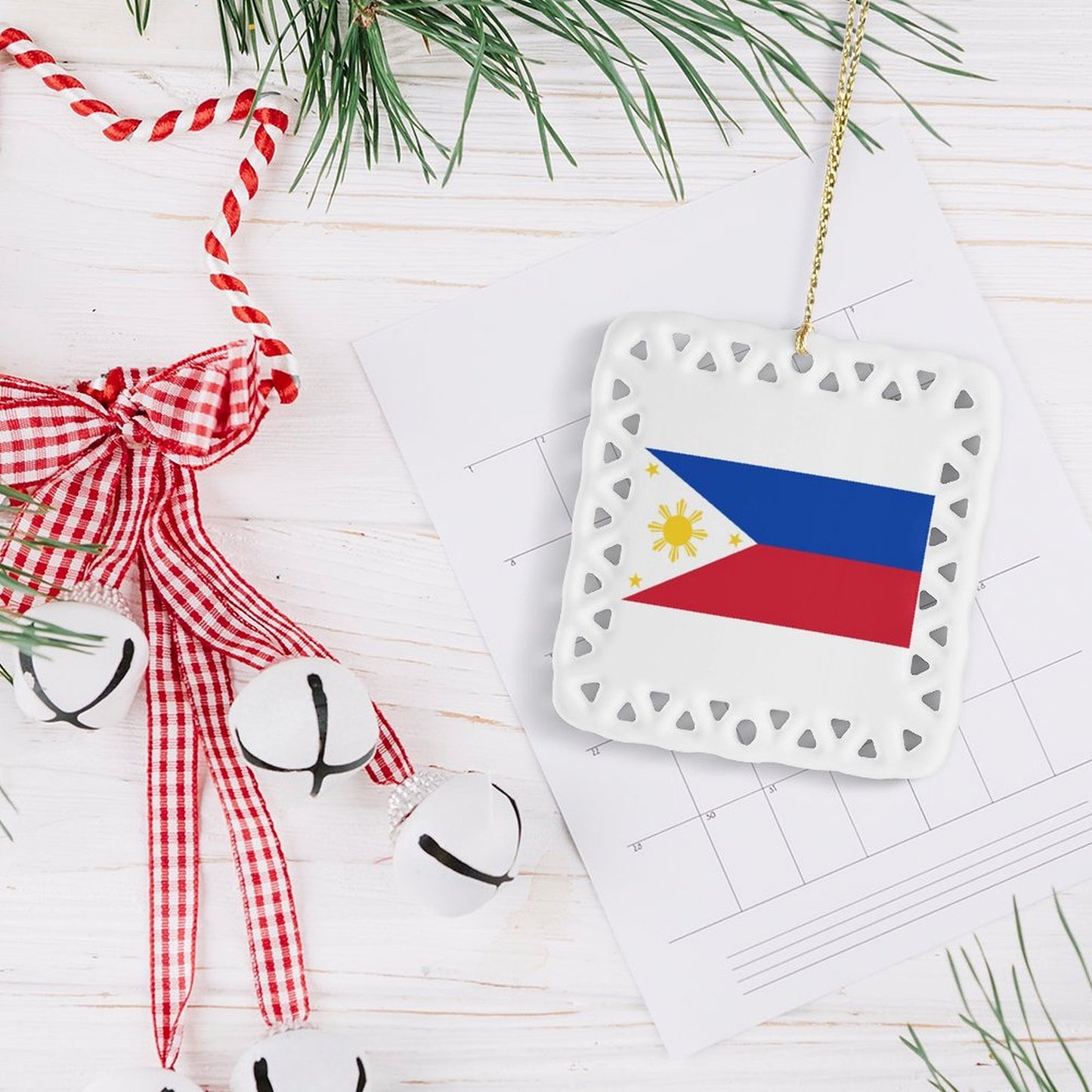 Philippines Flag Inspired Square Ceramic Ornament Made in the USA