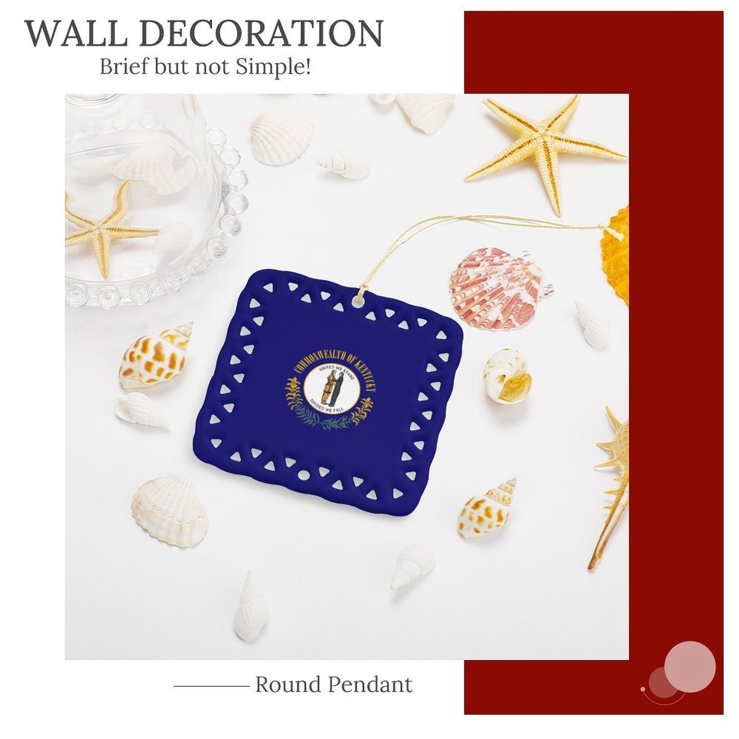Kentucky Flag Inspired Square Ceramic Ornament Made in the USA