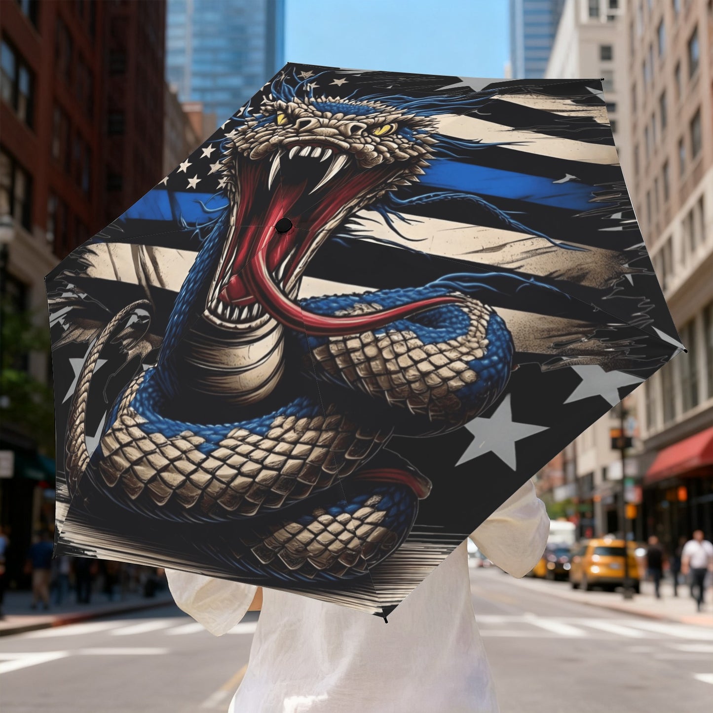 Thin Blue Line Flag Inspired Snake Mini Compact Umbrella