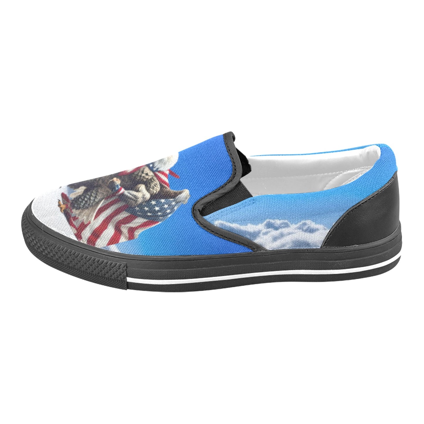 USA/American Flag Inspired Eagle on Clouds Slip-on Canvas Men's Shoes (Model019)(Two Shoes With Different Printing)