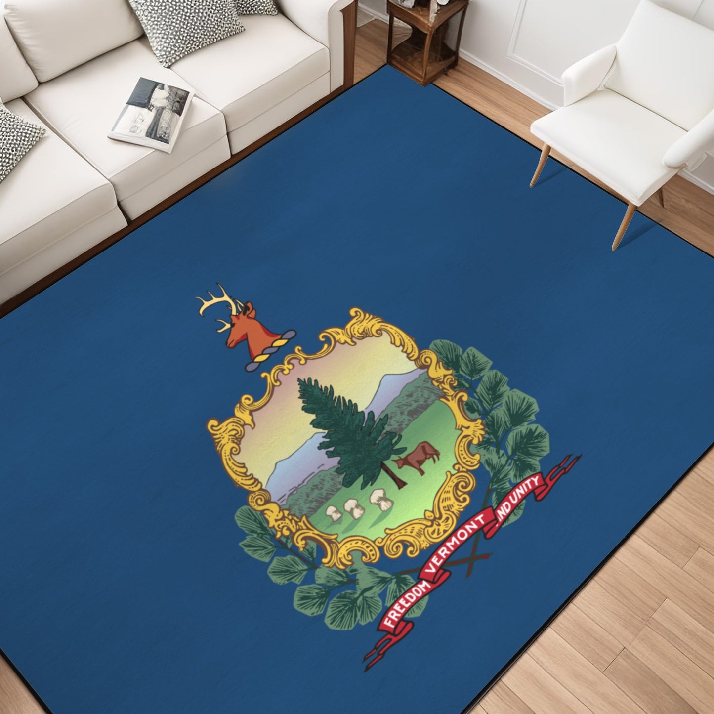Vermont Flag Inspired 84x60 Inch Area Rug with Black Binding (Made in the USA)