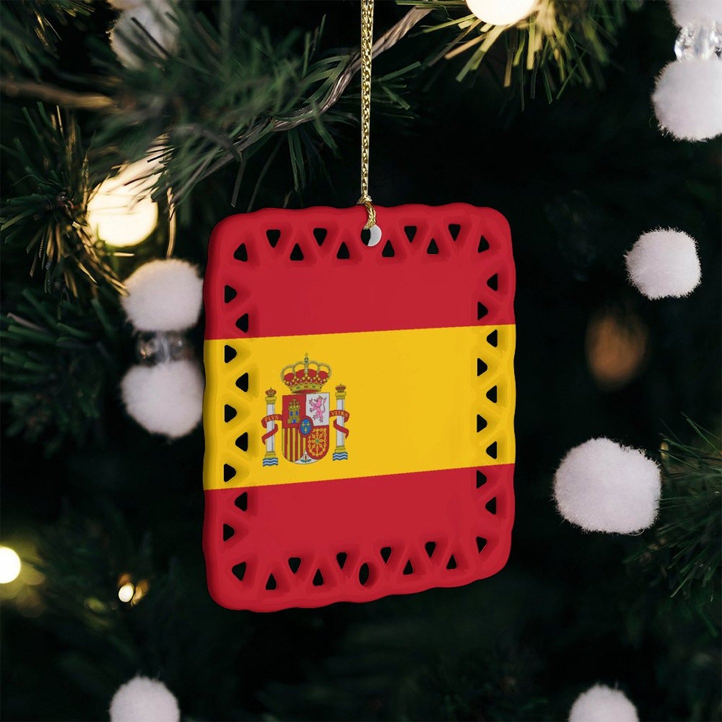 Spain Flag Inspired Square Ceramic Ornament Made in the USA