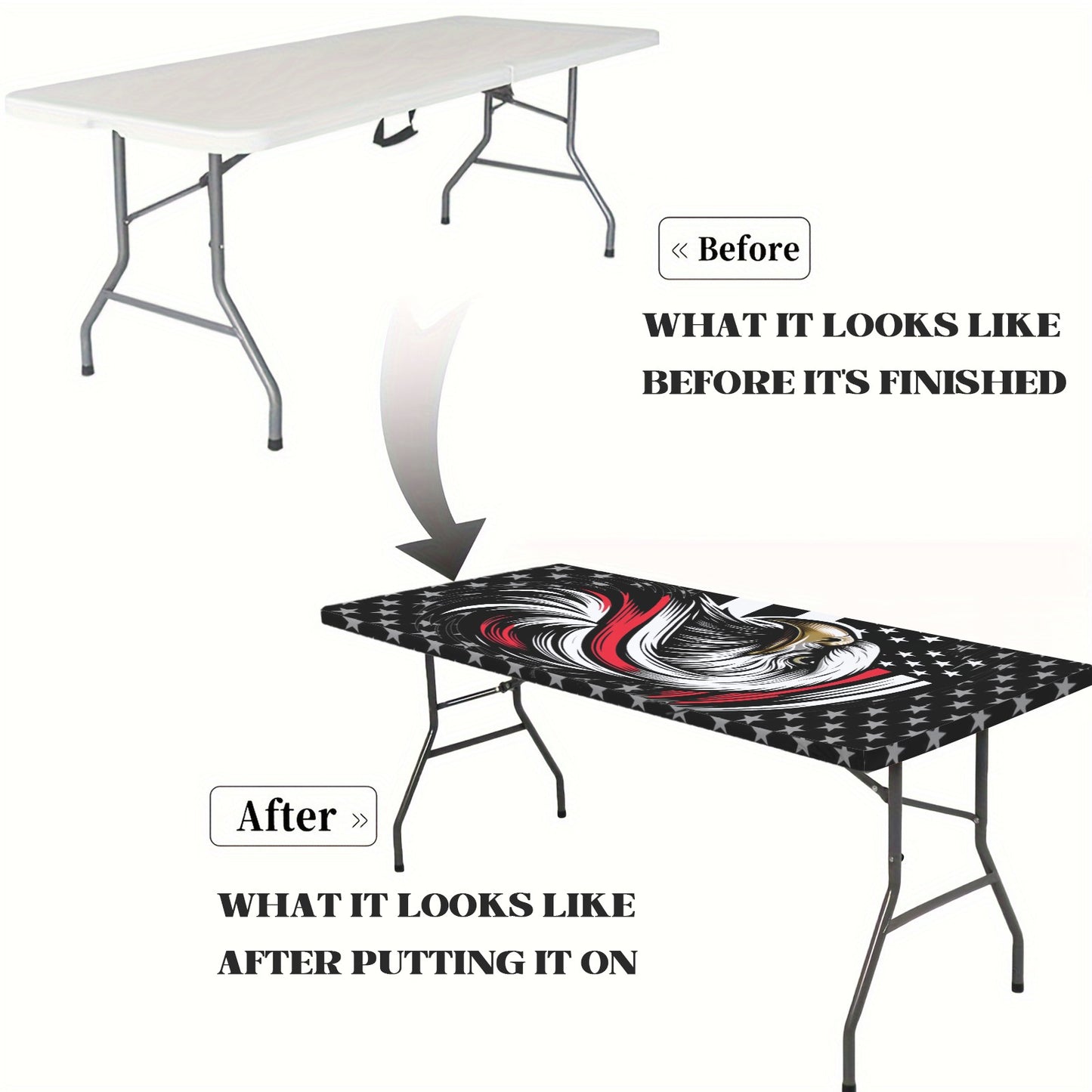 Thin Red Line Flag Inspired Eagle Custom Elastic Fitted Tablecloth 72x30 inch (Made in the USA)
