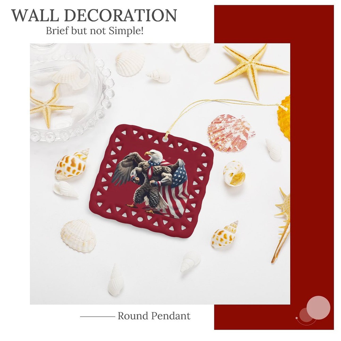 USA/American Flag Inspired Eagle with Cape Square Ceramic Ornament Made in the USA