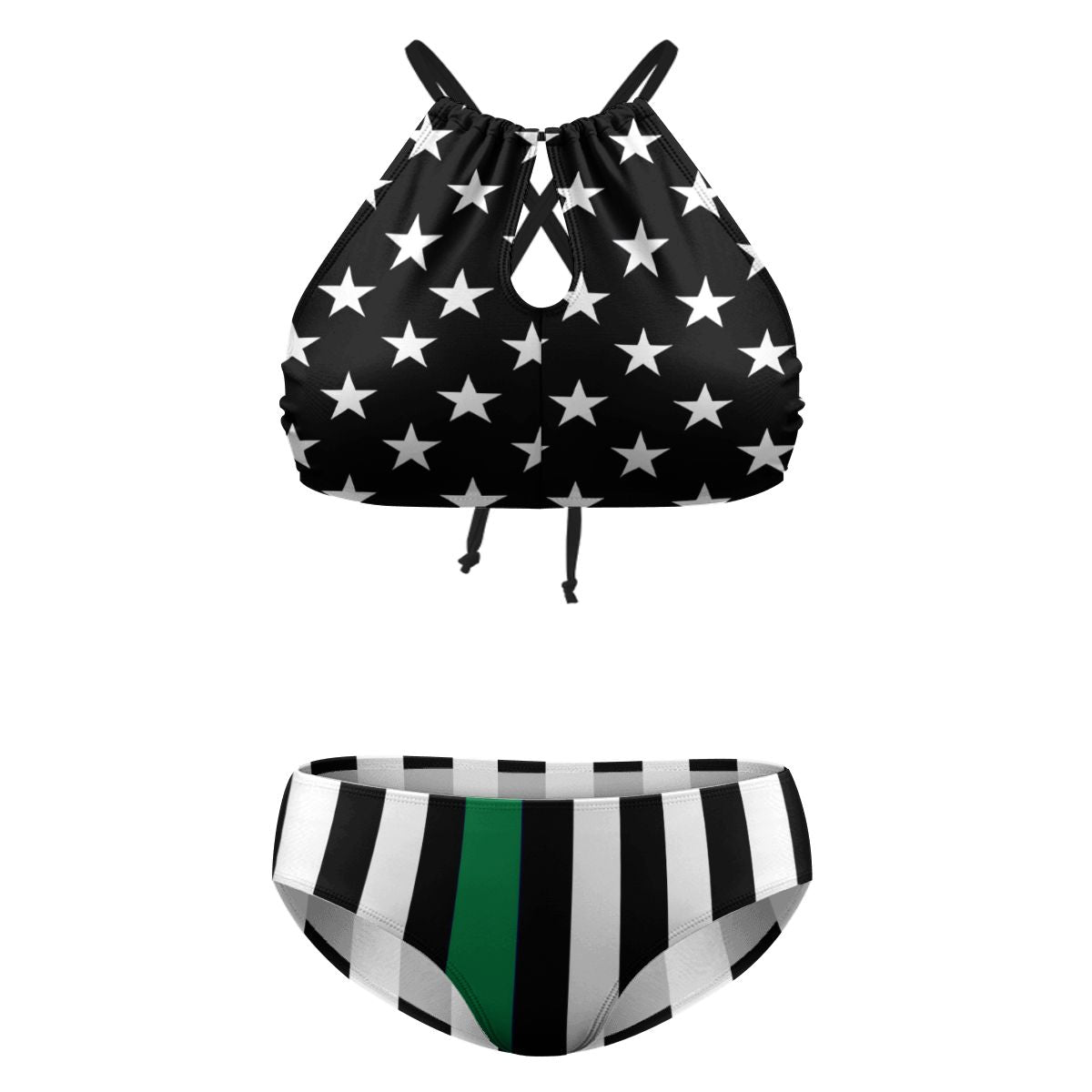 Thin Green Line Flag Inspired Plus Size High Waisted Bikini