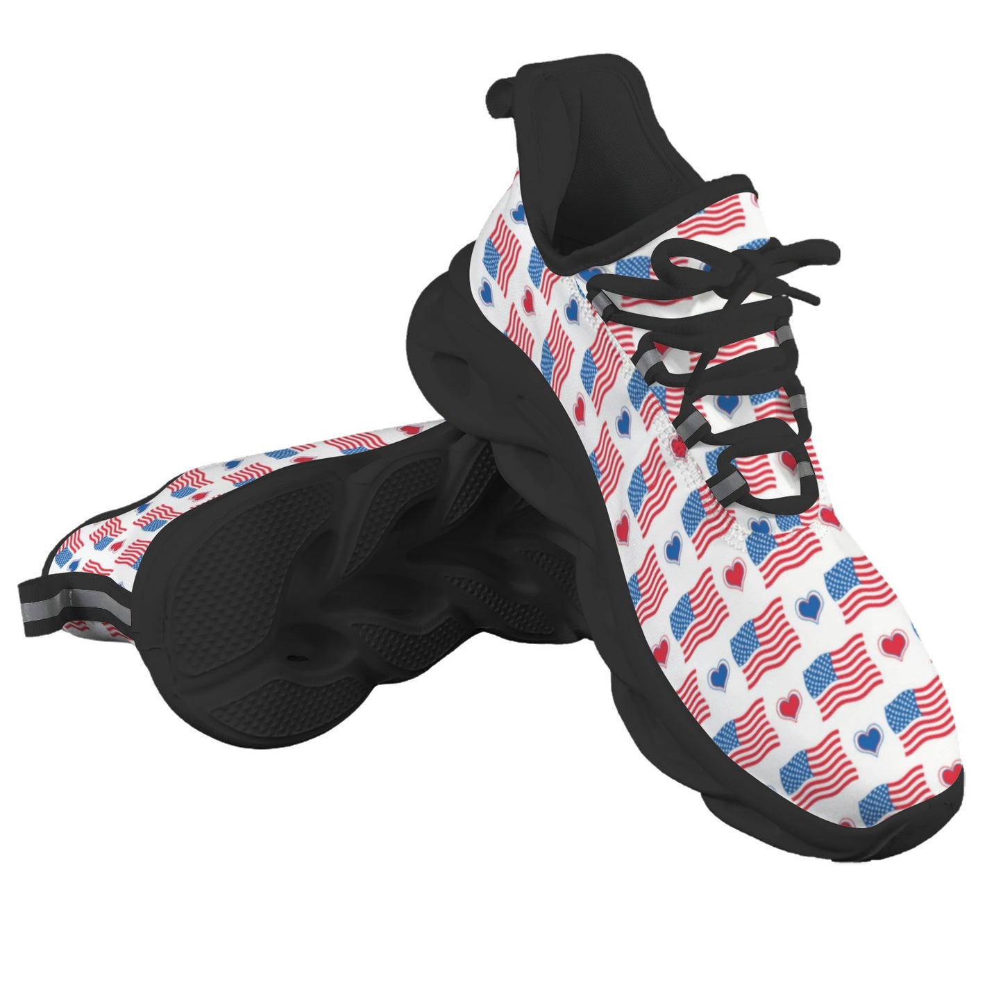 USA/American Flag Inspired Flag and Hearts Pattern Men's Twisted Sole Sneakers