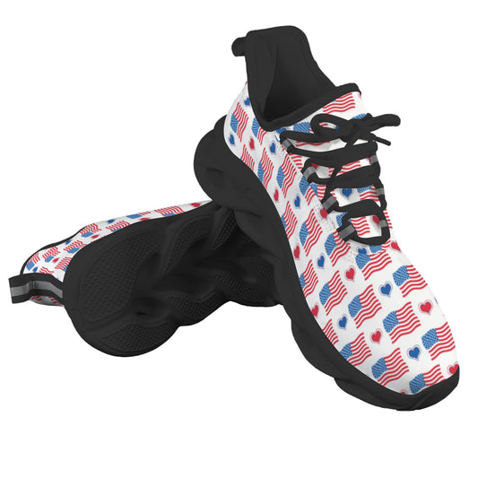 USA/American Flag Inspired Flag and Hearts Pattern Men's Twisted Sole Sneakers