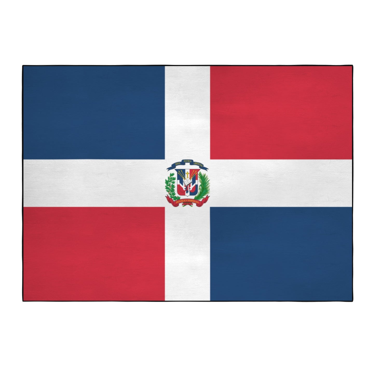 Dominican Republic Flag Inspired 84x60 Inch Area Rug with Black Binding (Made in the USA)