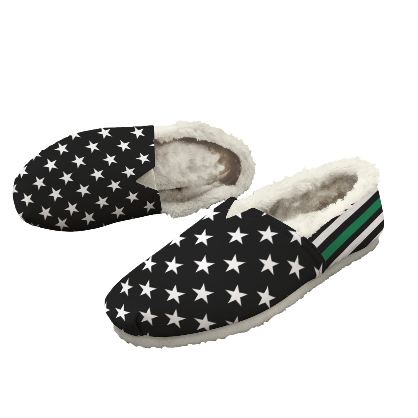 Thin Green Line Flag Inspired Women's Fleece-Lined Canvas Slip-On