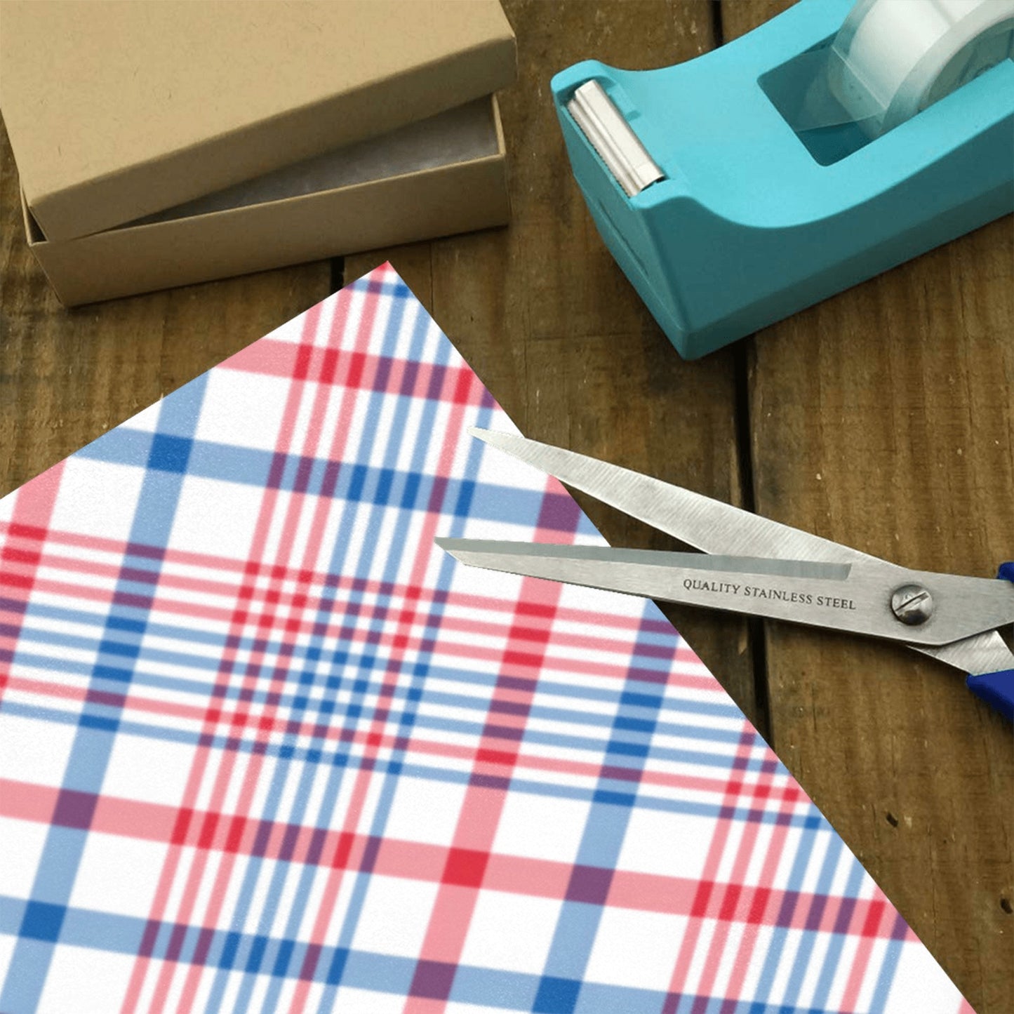 USA/American Flag Inspired Plaid Pattern Custom Gift Wrapping Paper 58"x 22.5" (4 Rolls)
