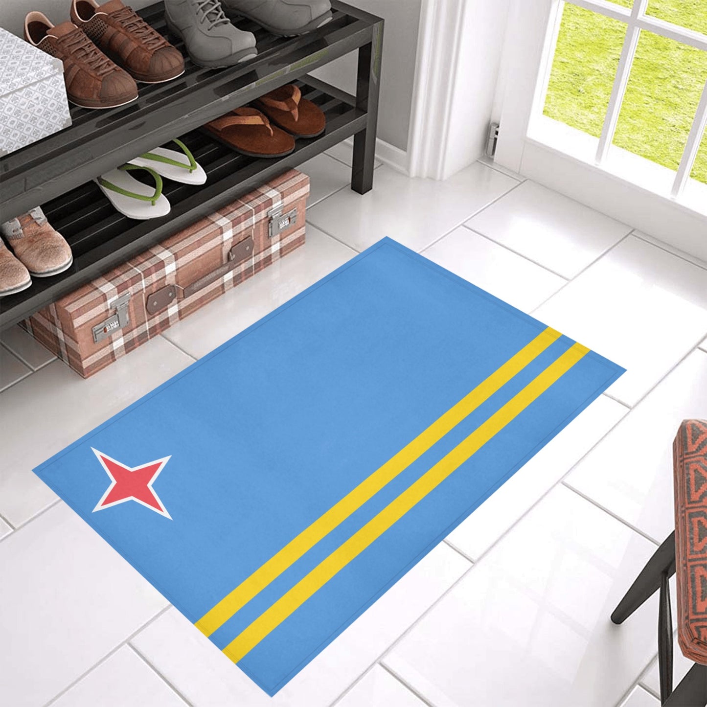 Aruba Flag Inspired Doormat 30" x 18" (Sponge Material)