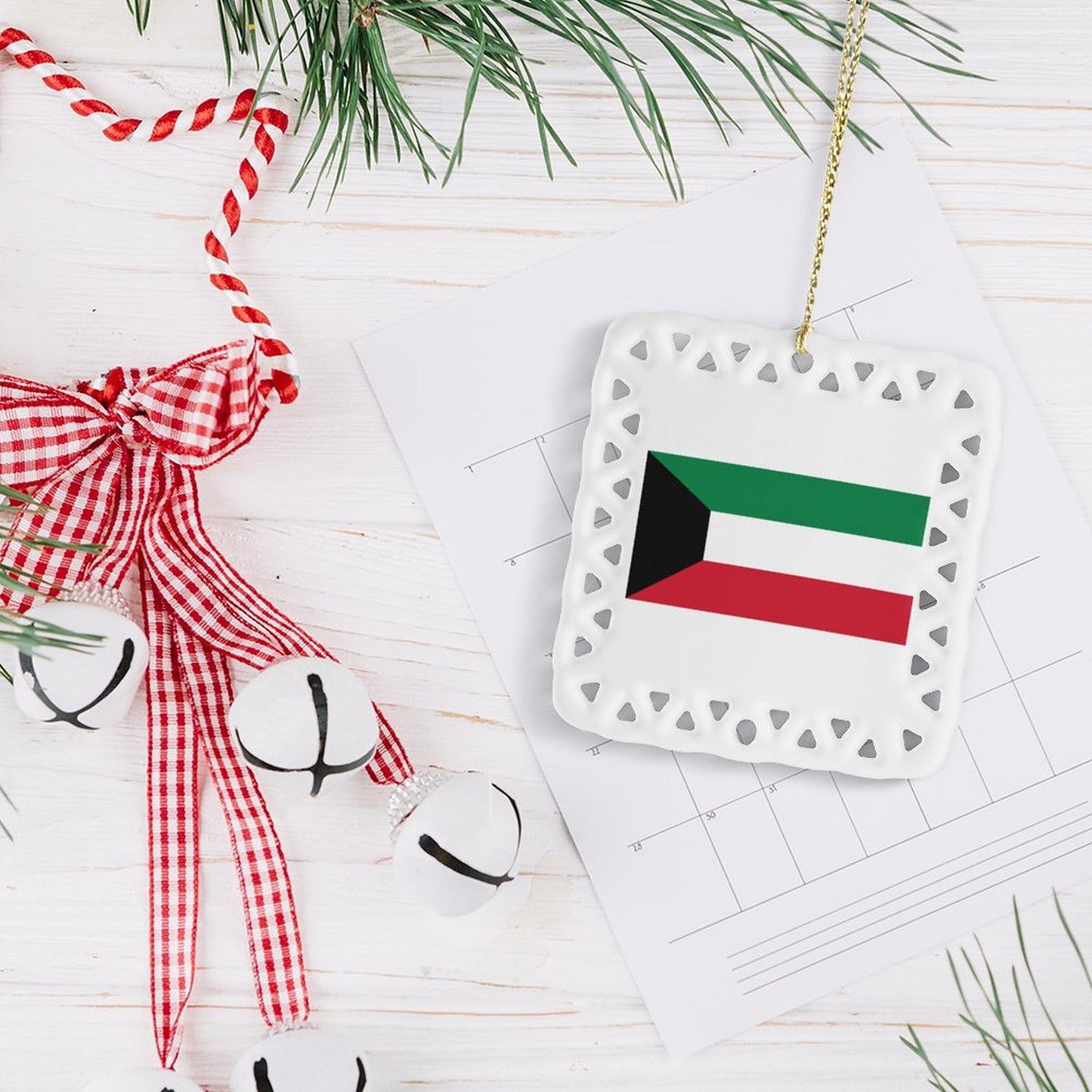 Kuwait Flag Inspired Square Ceramic Ornament Made in the USA