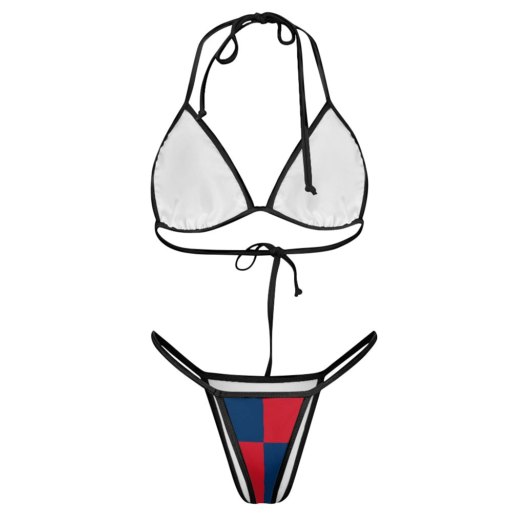 Dominican Republic Flag Inspired Women's Triangle Bikini with Thong Bottom