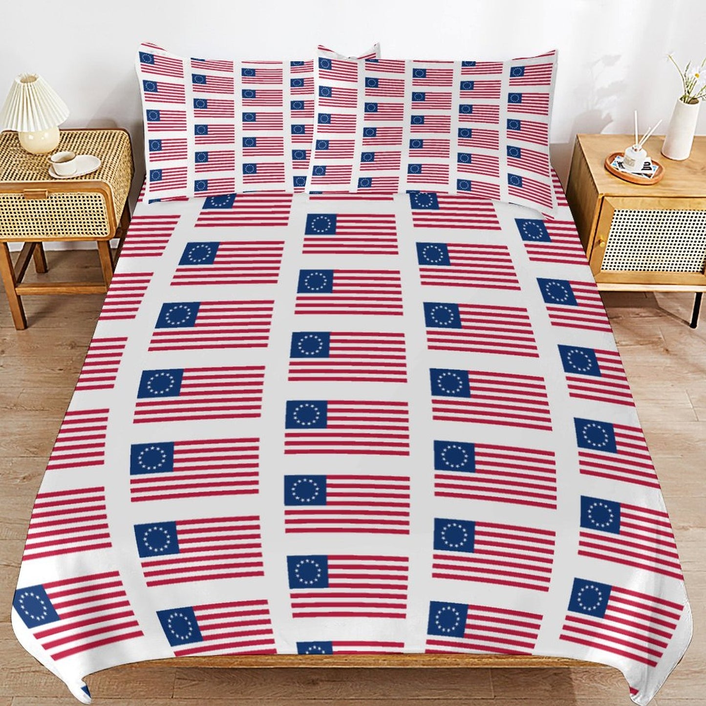 Betsy Ross Flag Inspired 3-Piece Bedding Set (1 Duvet Cover + 2 Pillow Shams) – 102"×90"
