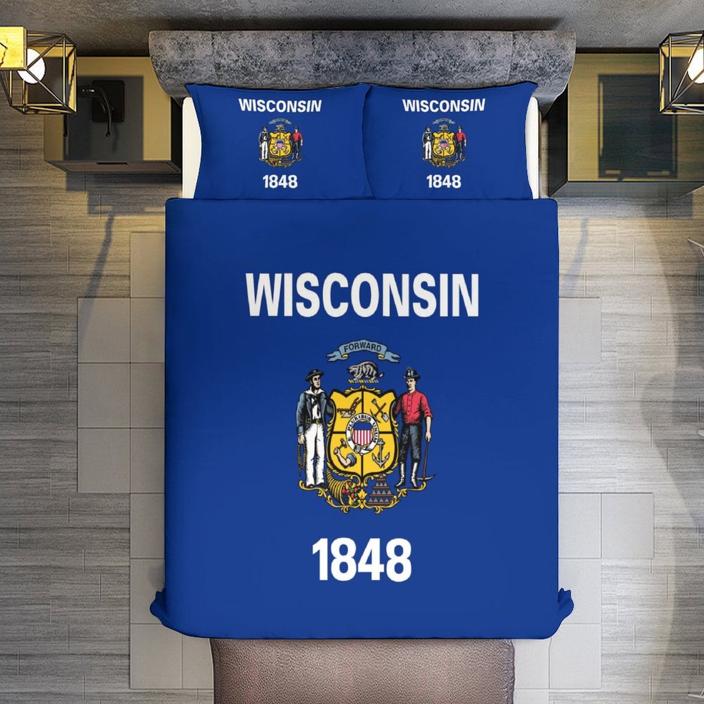 Wisconsin Flag Inspired 3-Piece Bedding Set (1 Duvet Cover + 2 Pillow Shams) – 102"×90"