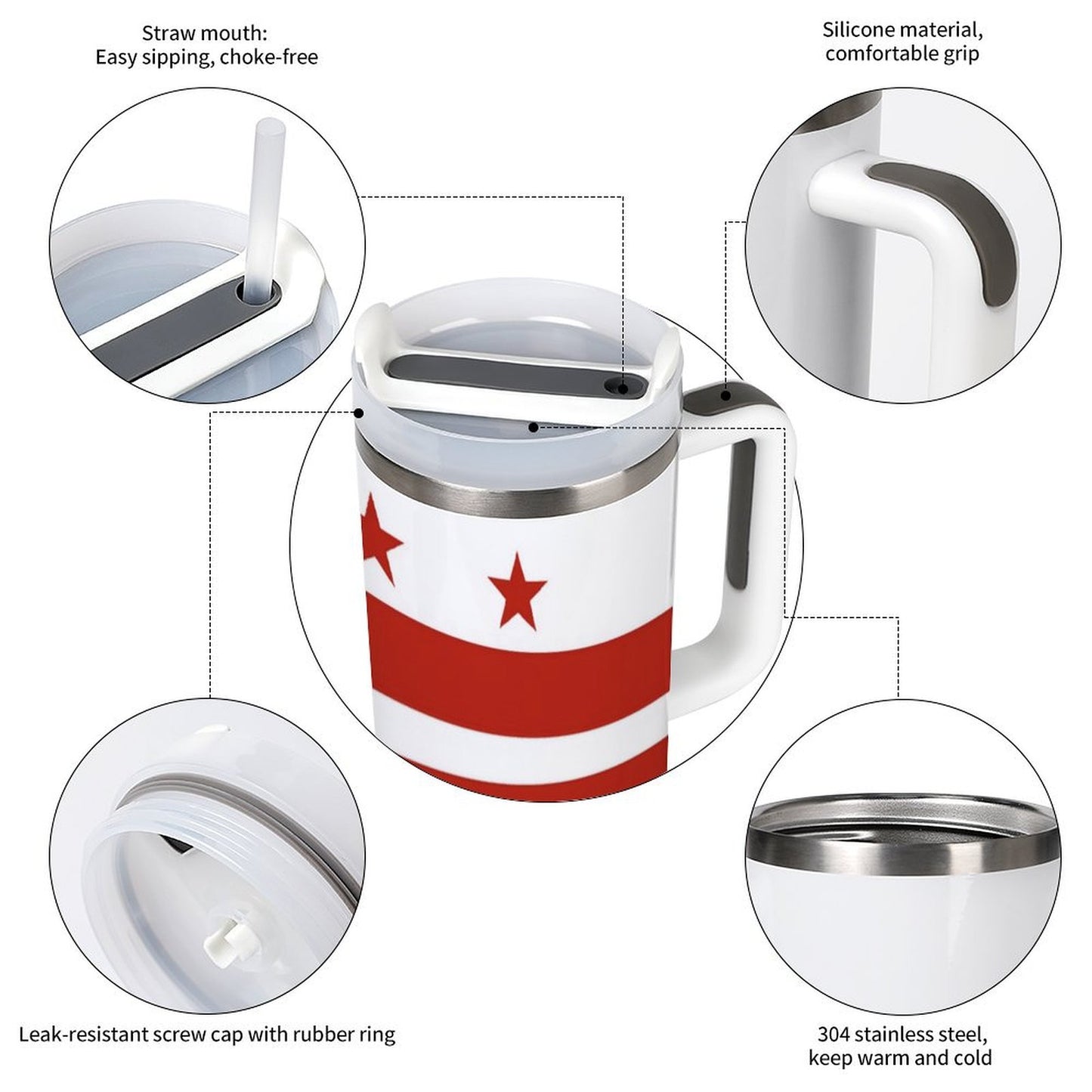 Washington D.C. Flag Inspired 40 oz Stainless Steel Tumbler (Made in USA)