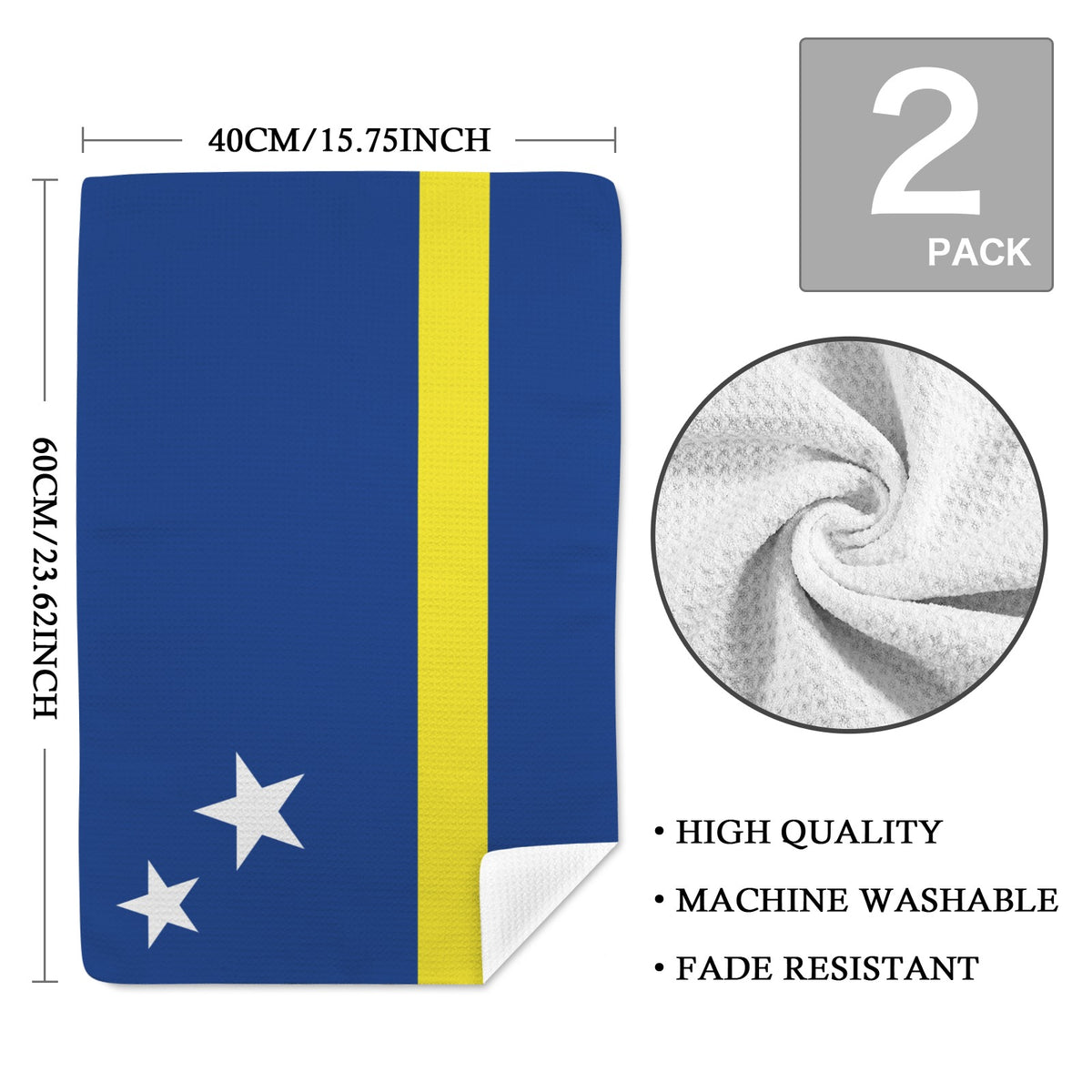 Curacao Flag Inspired Kitchen Towel 40X60cm (Pack of 2) | Printed In the USA