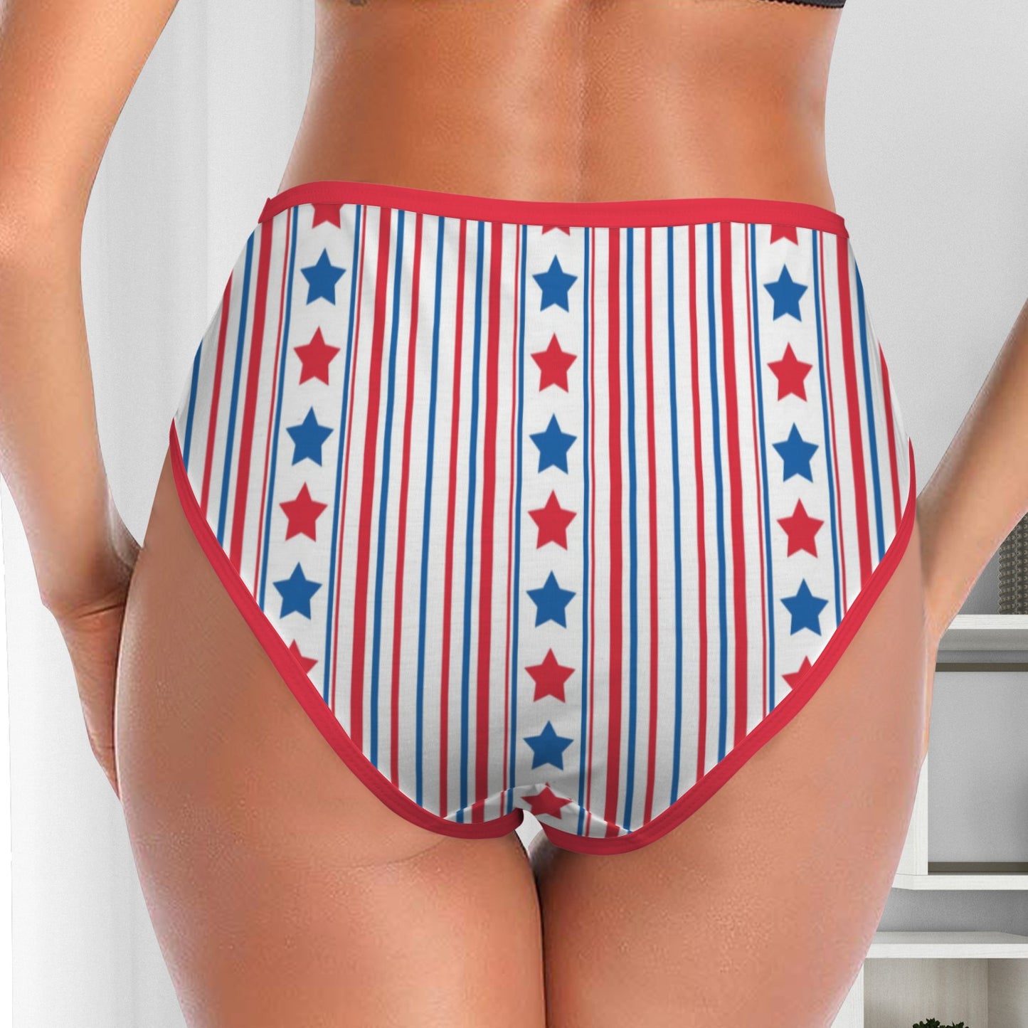 USA/American Flag Inspired Stars & Stripes Pattern Women's High Waisted Brief