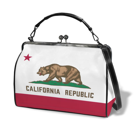 California Flag Inspired Kisslock Crossbody Shoulder Bag-Large