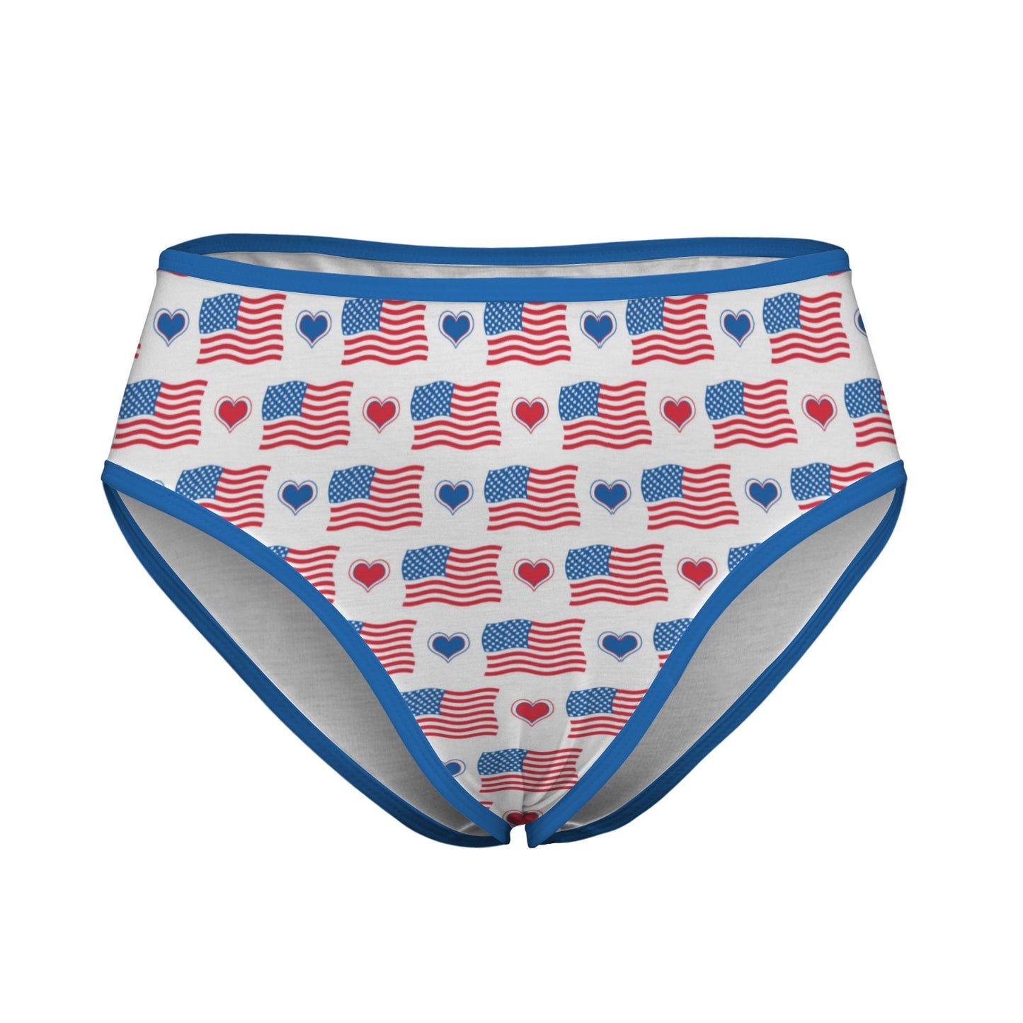 USA/American Flag Inspired Flag and Hearts Pattern Women's High Waisted Brief