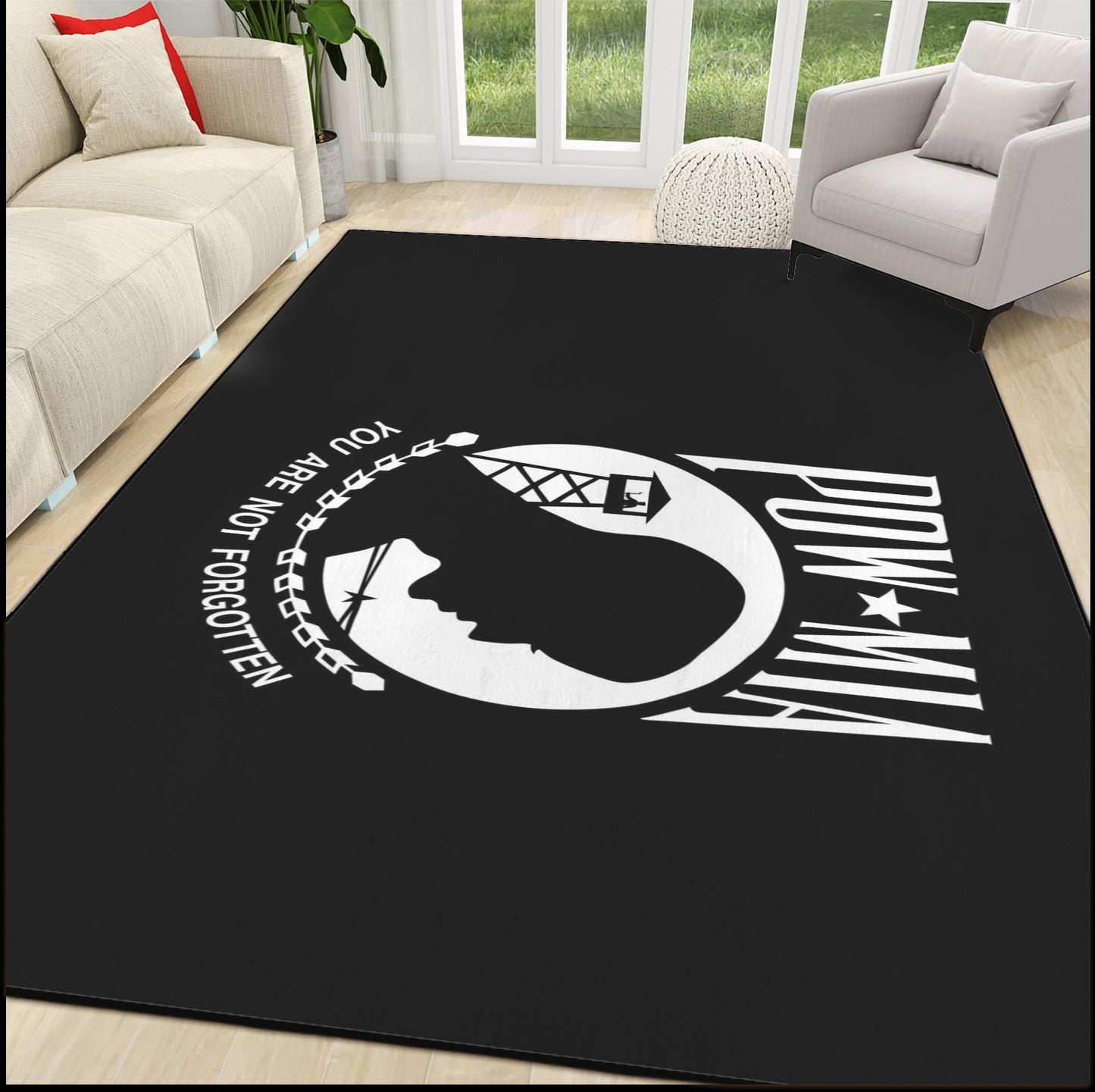 POW/MIA Flag Inspired 84x60 Inch Area Rug with Black Binding (Made in the USA)