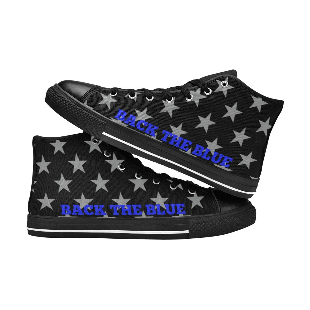 Thin Blue Line Flag Inspired Eagle "BACK THE BLUE" Kid's High Top Canvas Shoes