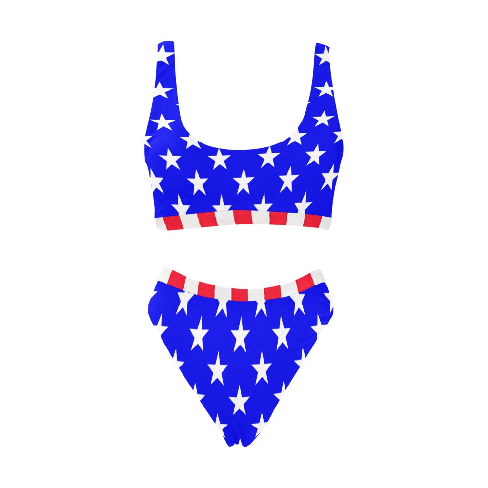 USA/American Flag Inspired Style-4 Sport Top & High-Waisted Bikini Swimsuit