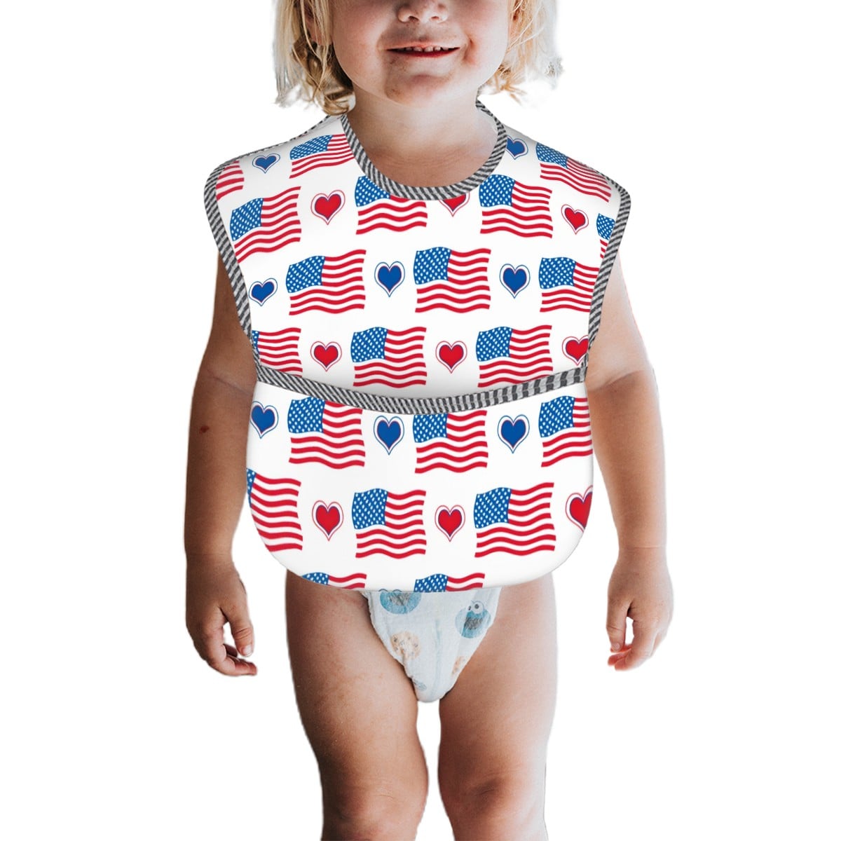 USA/American Flag Inspired Flags and Hearts Pattern Baby Bib