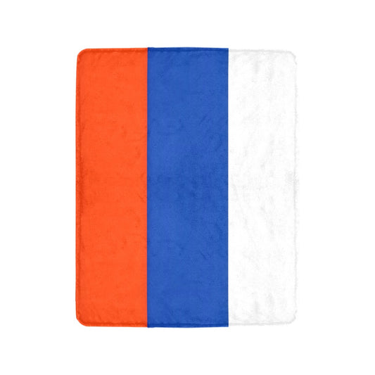 Luv My Flag blanket with vertical stripes: orange, blue, white.