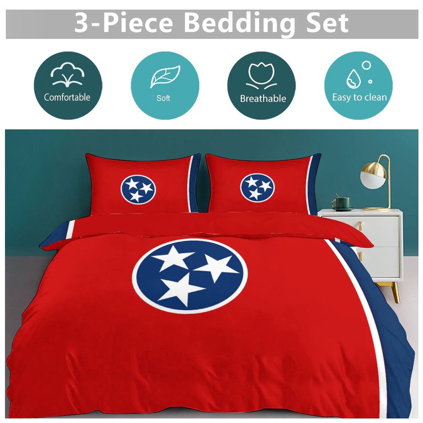 Tennessee Flag Inspired 3-Piece Bedding Set (1 Duvet Cover + 2 Pillow Shams) – 102"×90"