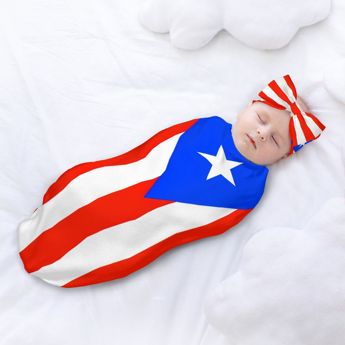 Puerto Rico Flag Inspired Baby Swaddle Sack with Baby Headband