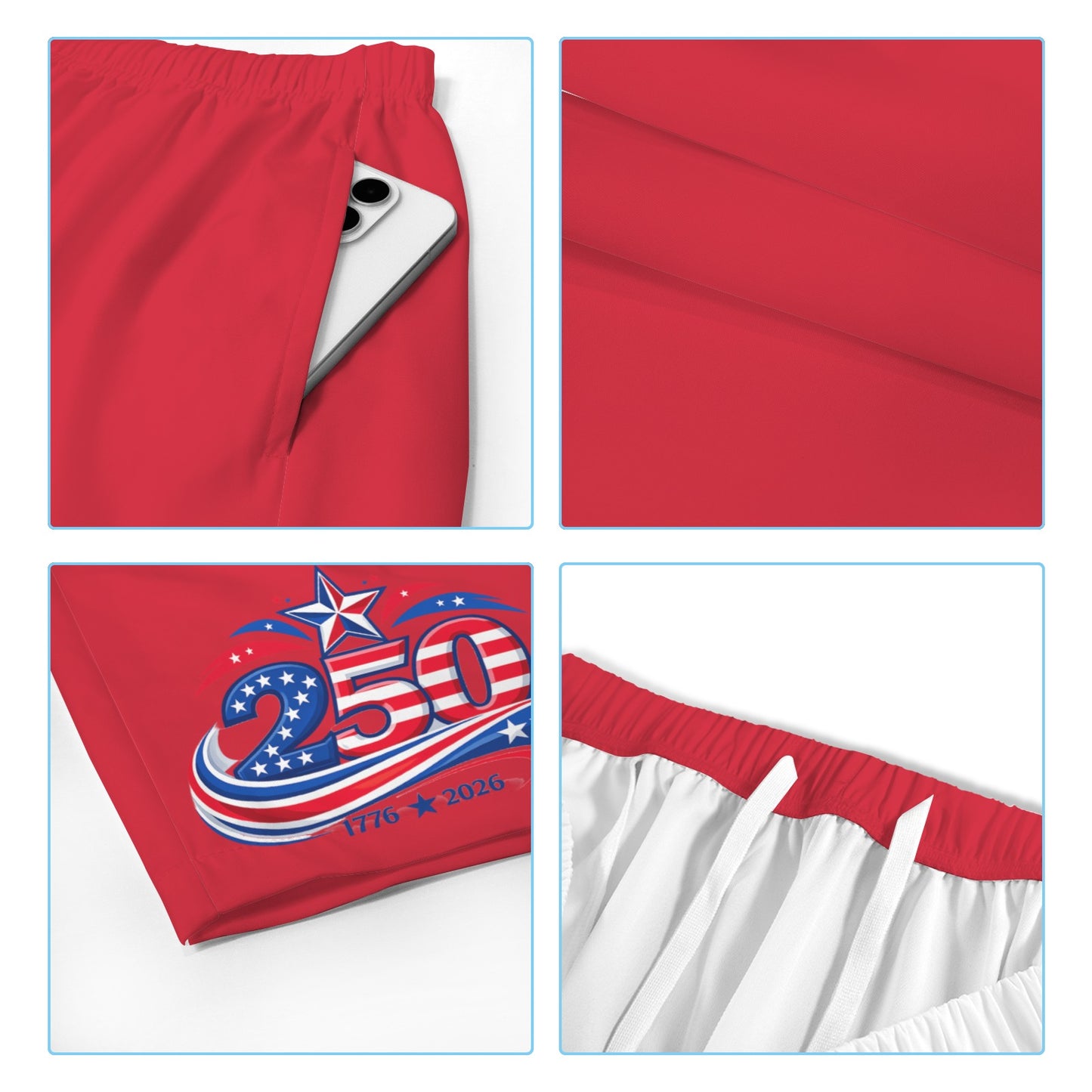 250 YEAR ANNIVERSARY USA/American Flag Inspired Men’s Draw String Pocket Beach Shorts Printed in the USA style-2