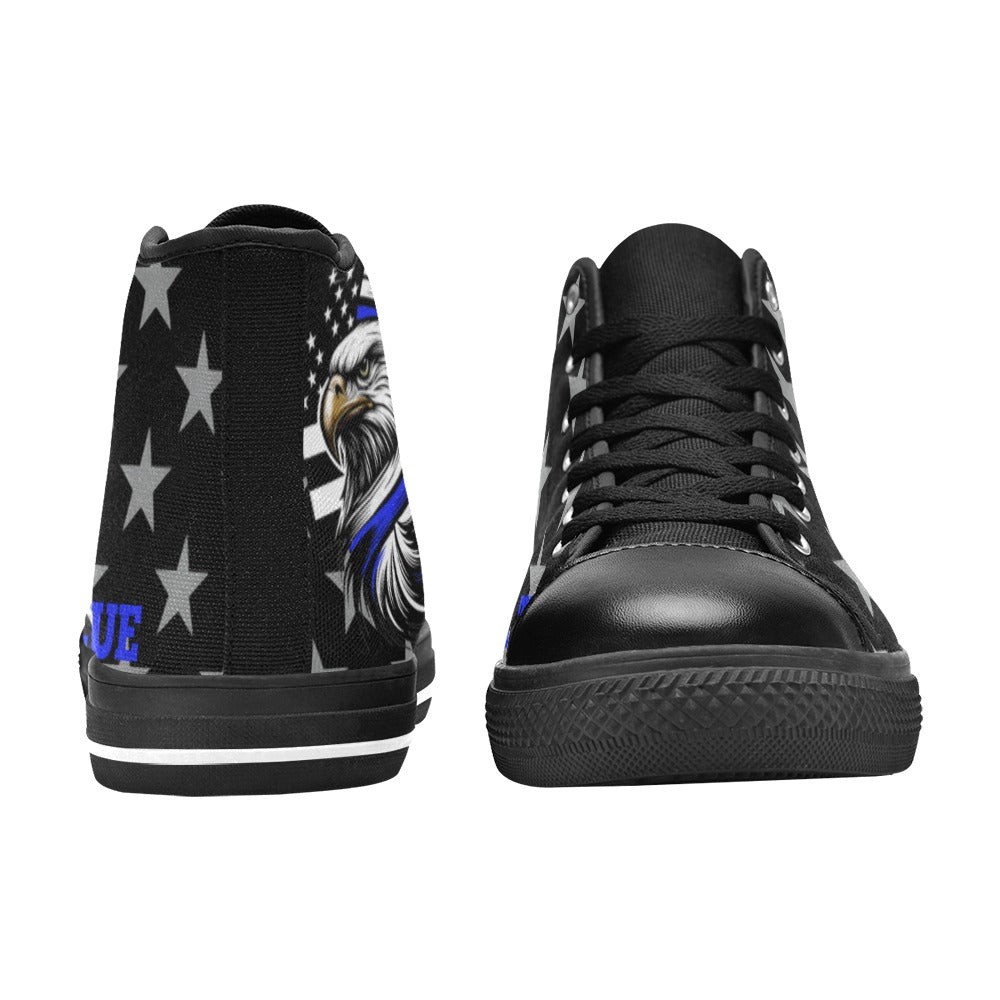 Thin Blue Line Flag Inspired Eagle "BACK THE BLUE" Kid's High Top Canvas Shoes