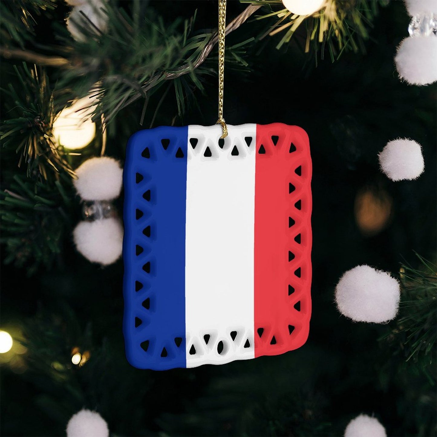 France Flag Inspired Square Ceramic Ornament Made in the USA