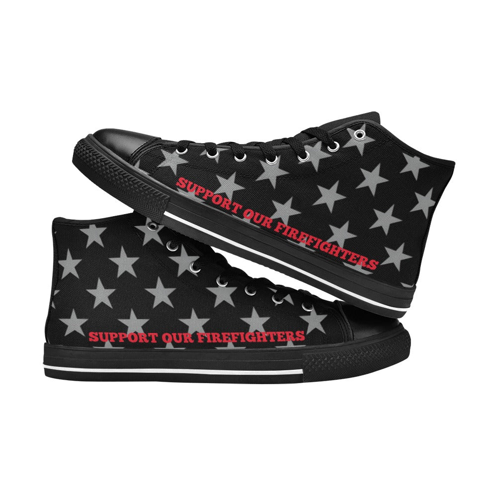 Thin Red Line Flag Inspired "SUPPORT OUR FIREFIGHTERS" Kid's High Top Canvas Shoes