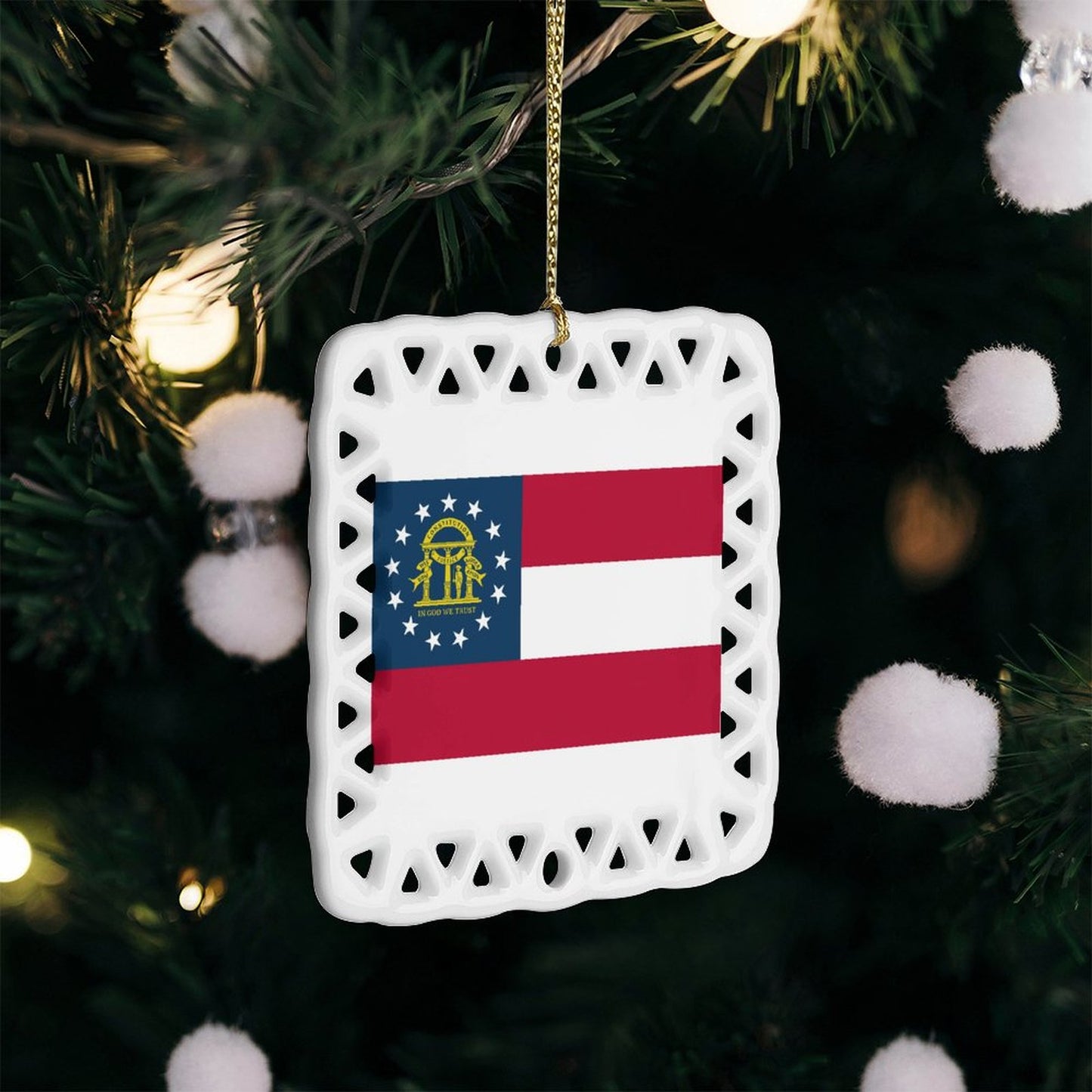 Georgia Flag Inspired Square Ceramic Ornament Made in the USA
