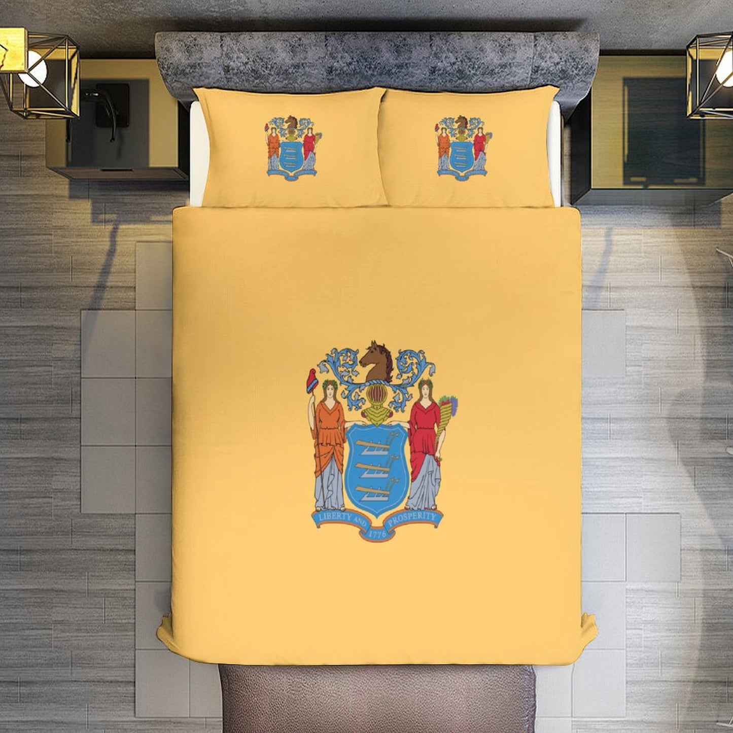 New Jersey Flag Inspired 3-Piece Bedding Set (1 Duvet Cover + 2 Pillow Shams) – 102"×90"