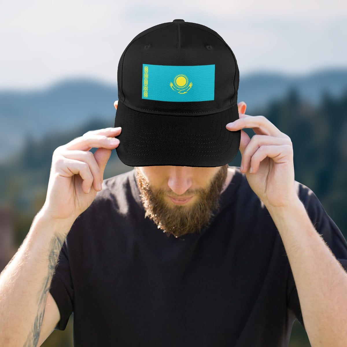 Kazakhstan Flag Inspired Baseball Cap | Printed in the  USA