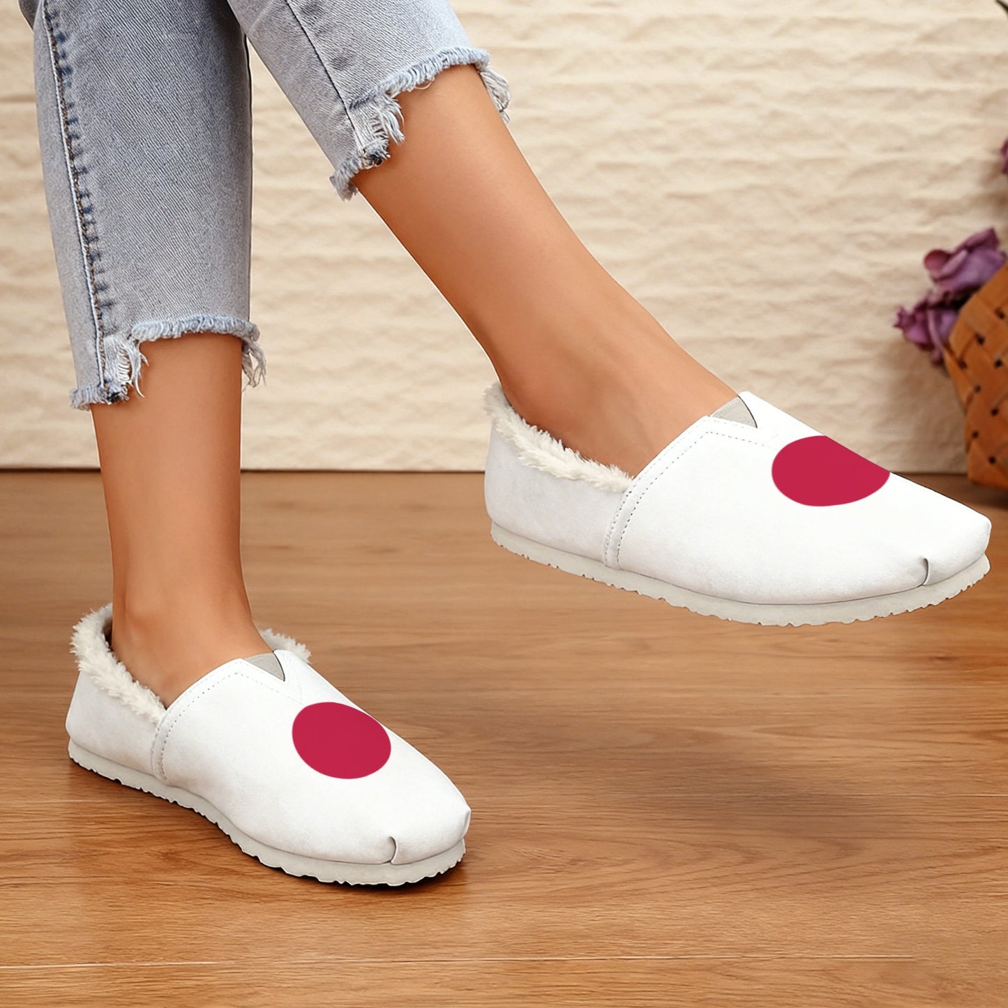Japan Flag Inspired Women's Fleece-Lined Canvas Slip-On