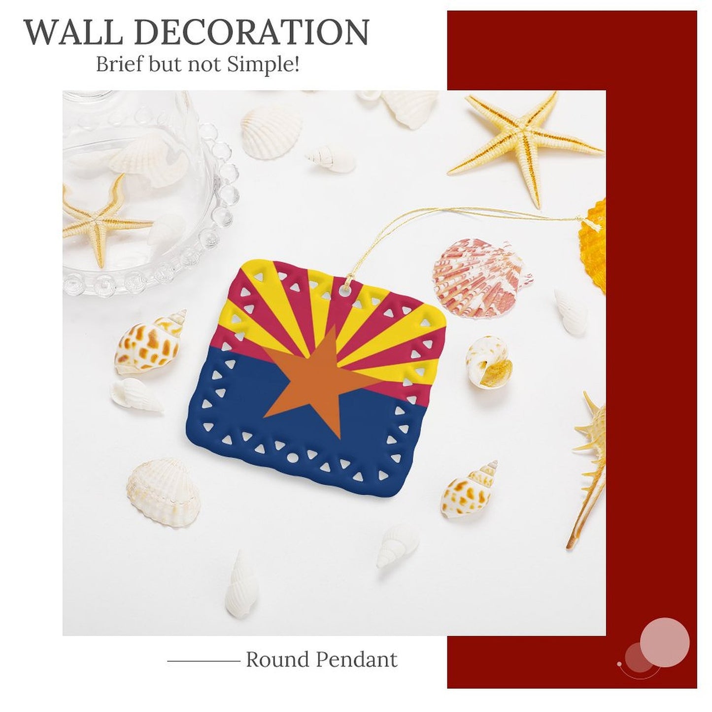 Arizona Flag Inspired Square Ceramic Ornament Made in the USA