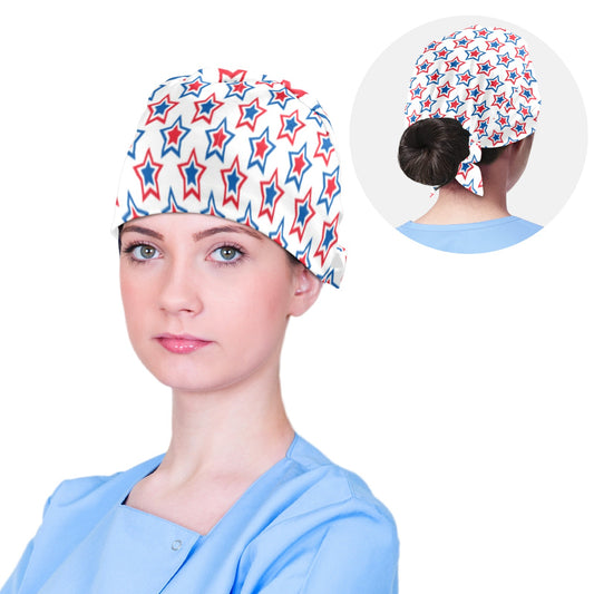 USA/American Flag Inspired Red, White & Blue Stars Pattern Scrub Cap | Ships from USA