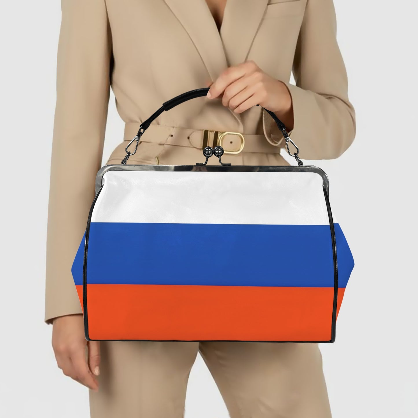 Russia Flag Inspired Kisslock Crossbody Shoulder Bag-Large