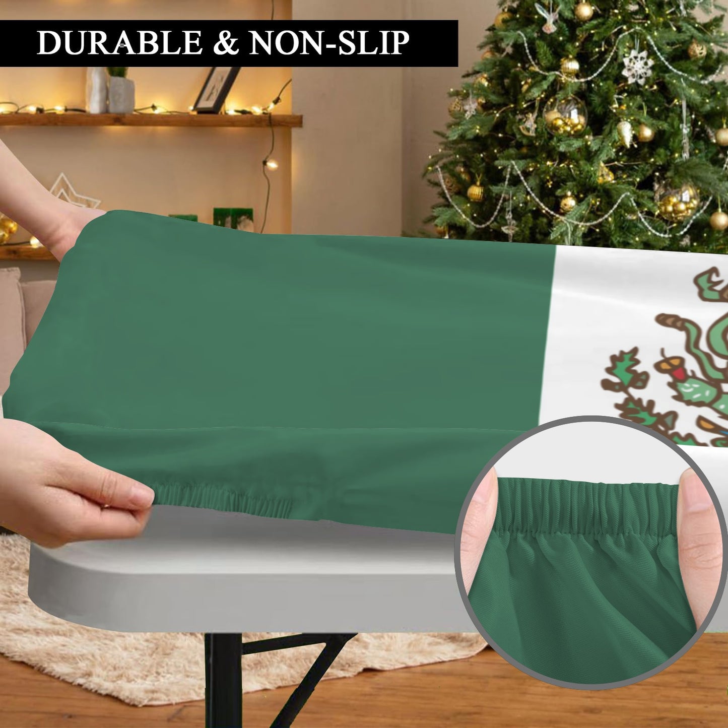 Mexico Flag Inspired Custom Elastic Fitted Tablecloth 72x30 inch  | Ships from USA