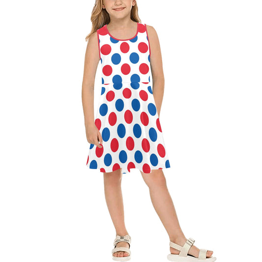USA/American Flag Inspired Polka Dot Pattern Girls' Sleeveless Sundress | Ships from USA